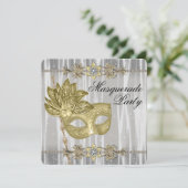 金ゴールド白黒マスカレードパーティー 招待状 (スタンド正面)