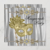 金ゴールド白黒マスカレードパーティー 招待状 (正面/裏面)