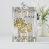 金ゴールド白黒マスカレードパーティーRSVP 出欠カード (スタンド正面)