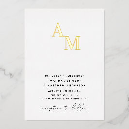 金ゴールド白黒ミニマル結婚リスト+詳細 箔招待状