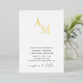 金ゴールド白黒ミニマル結婚リスト+詳細 箔招待状 (立ち正面)