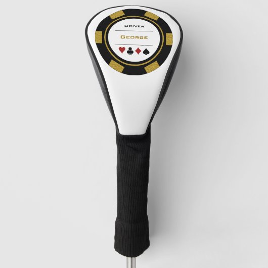金ゴールド白黒ラスベガスカジノトランプのポーカーチップ ゴルフヘッドカバー (正面)