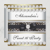 金ゴールド白黒レオパードスウィート16パーティー 招待状 (正面/裏面)