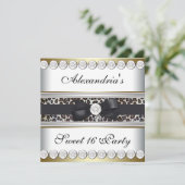 金ゴールド白黒レオパードスウィート16パーティー 招待状 (スタンド正面)