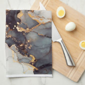 金ゴールド白黒大理石 キッチンタオル (四つ折り)