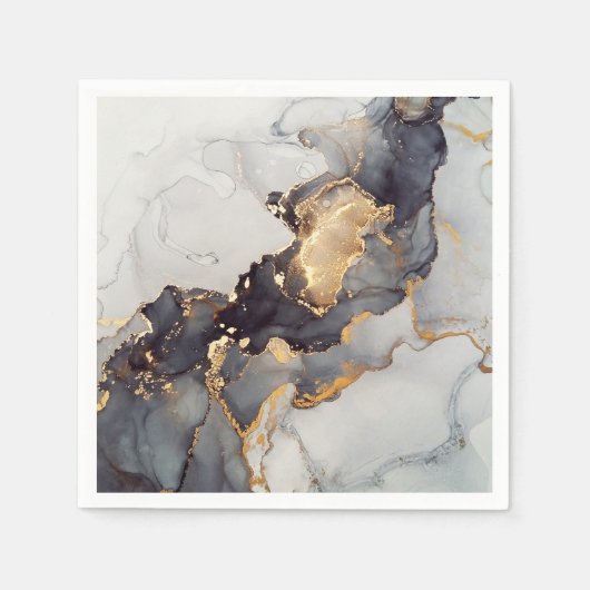 金ゴールド白黒大理石 スタンダードカクテルナプキン (正面)