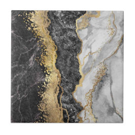 金ゴールド白黒抽象芸術 タイル