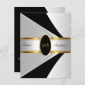 金ゴールド白黒招待状50th誕生日パーティー 招待状 (正面/裏面)