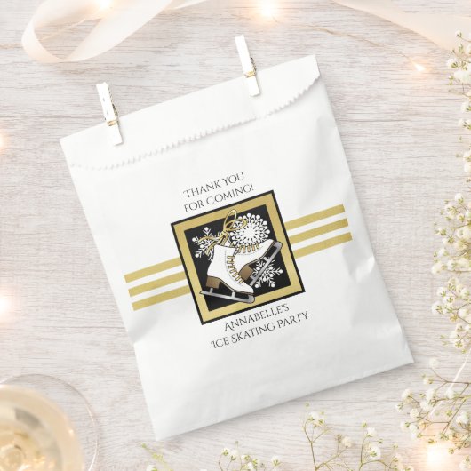 金ゴールド白黒氷スケートで滑るパーティーありがとう フェイバーバッグ (クリップ留めされた状態)