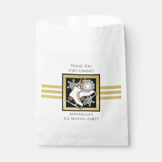 金ゴールド白黒氷スケートで滑るパーティーありがとう フェイバーバッグ (正面)