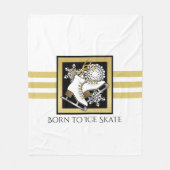 金ゴールド白黒氷スケートで滑る/姿スケートで滑る フリースブランケット (正面)