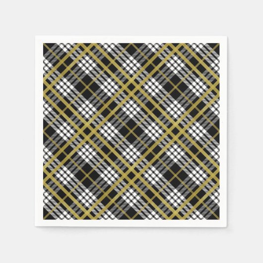 金ゴールド白黒用プレイド スタンダードカクテルナプキン (正面)