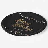 金ゴールド白黒紙吹雪企業のホリデーパーティー ペーパープレート (アングル)