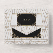 金ゴールド白黒素晴らしアールデコ結婚ギャツビー オールインワン招待状 (裏面)