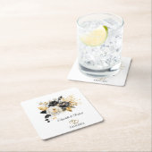 金ゴールド白黒結婚の花 スクエアペーパーコースター (インサイチュ)