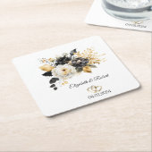 金ゴールド白黒結婚の花 スクエアペーパーコースター (アングル)