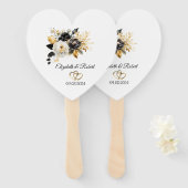 金ゴールド白黒結婚の花 ハンドファン (正面&裏面)