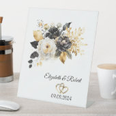 金ゴールド白黒結婚の花 台座サイン (インサイチュ)