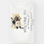 金ゴールド白黒結婚の花 横断幕 (縦)