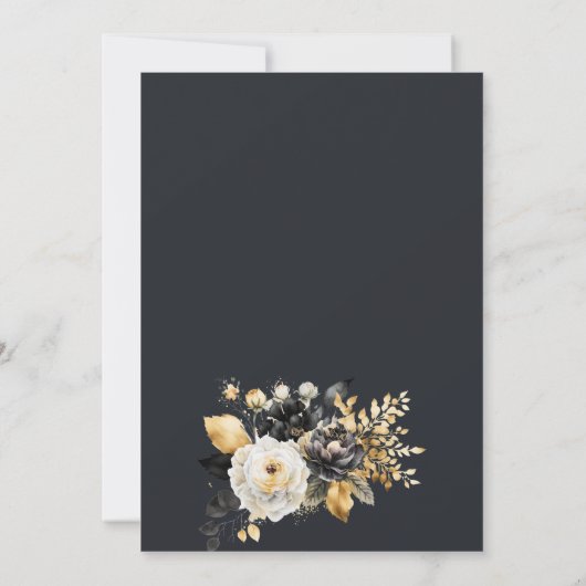 金ゴールド白黒花の日付を保存 セーブザデート (裏面)