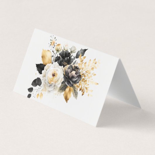 金ゴールド白黒花サンキューカード 名刺 (裏面)