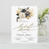 金ゴールド白黒花ブライダルシャワー 招待状 (スタンド正面)