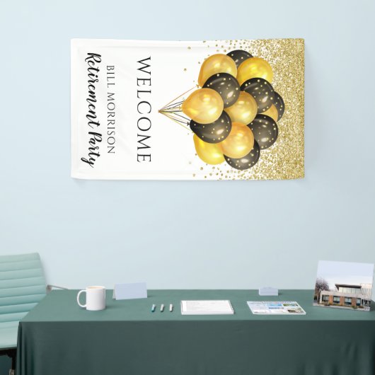 金ゴールド白黒退職パーティー発泡板 横断幕 (トレードショー)