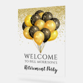 金ゴールド白黒退職パーティー アクリルサイン (傾斜)