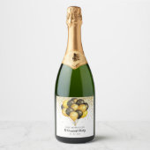 金ゴールド白黒退職パーティー スパークリングワインラベル (正面)