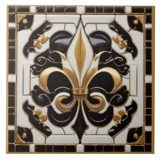 金ゴールド白黒(紋章の)フラ・ダ・リフェイクレリーフ、 浮き彫り タイル (正面)