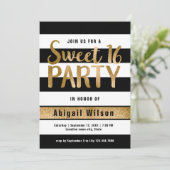 金ゴールド白黒sweet sixteen誕生パーティー 招待状 (スタンド正面)
