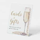 金ゴールド真珠とプロセッコシャンパンカードとギフト 台座サイン (正面)