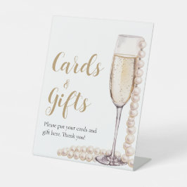 金ゴールド真珠とプロセッコシャンパンカードとギフト 台座サイン