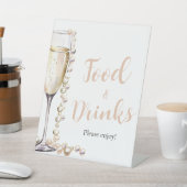 金ゴールド真珠とプロセッコシャンパンフード&ドリンク 台座サイン (インサイチュ)