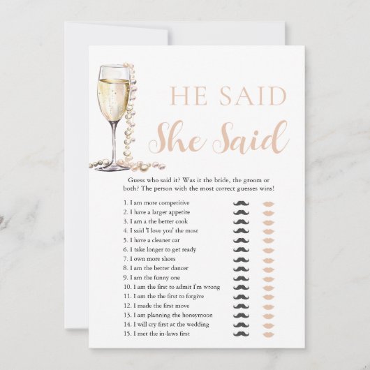 金ゴールド真珠とプロセッコ彼は言った、彼女はゲームを言った 招待状 (正面)