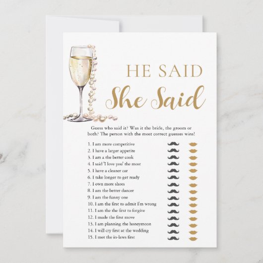 金ゴールド真珠とプロセッコ彼は言った、彼女はゲームを言った 招待状 (正面)