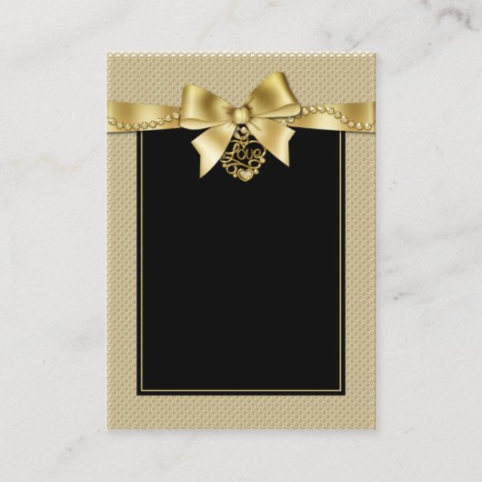 金ゴールド真珠のリボンの黒いシーティングカード プレイスカード (正面)