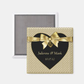 金ゴールド真珠リボンのブラックマグネット マグネット (正面/裏面)