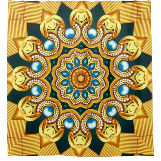 金ゴールド真珠装飾枠イラストレーション シャワーカーテン (正面)