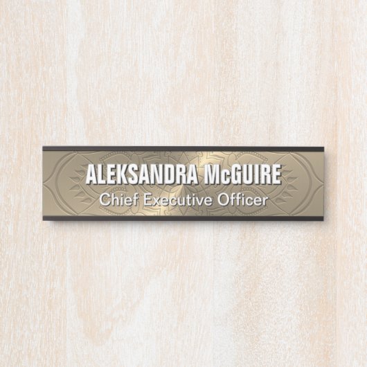 金ゴールド真鍮ルックエッチングマンダラオフィス サインプレート (正面)