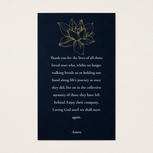 金ゴールド睡蓮フローラ記念写真祈りの言葉カード (裏面)