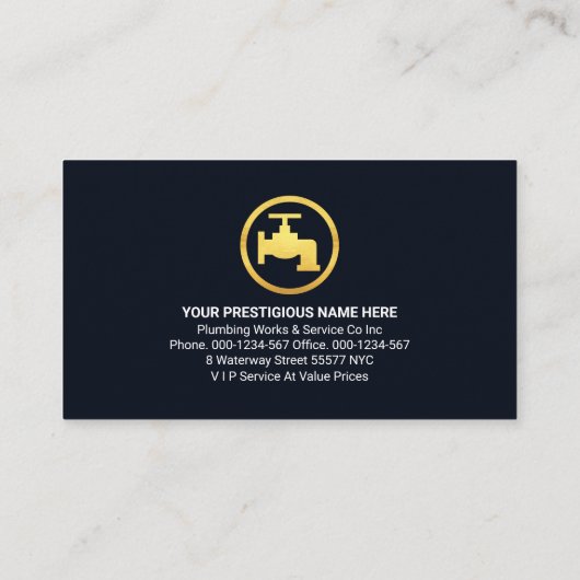 金ゴールド矢印ブルー水滴配管 名刺 (裏面)