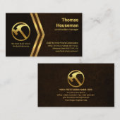 金ゴールド矢印レター-Rブラウン大理石コントラクター 名刺 (正面/裏面)