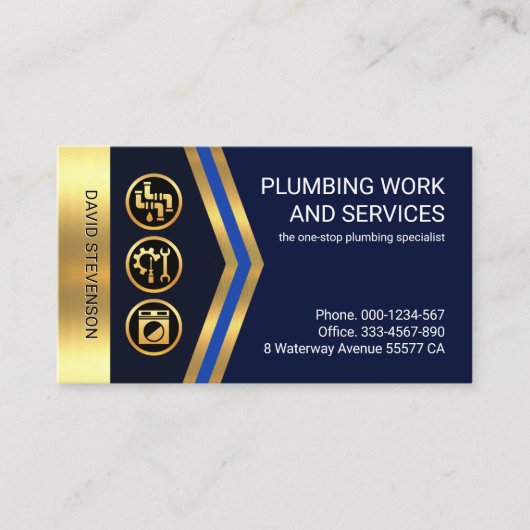 金ゴールド矢印金ゴールド給排水衛生設備配管アイコン 名刺 (正面)