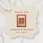 金ゴールド矩形中国の二重結婚幸福の木 フェイバータグ (正面)