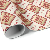 金ゴールド矩形中国の二重結婚幸福量 ラッピングペーパー (ロールコーナー)