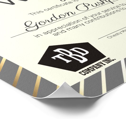 金ゴールド社員周年証明書 ポスター (角)