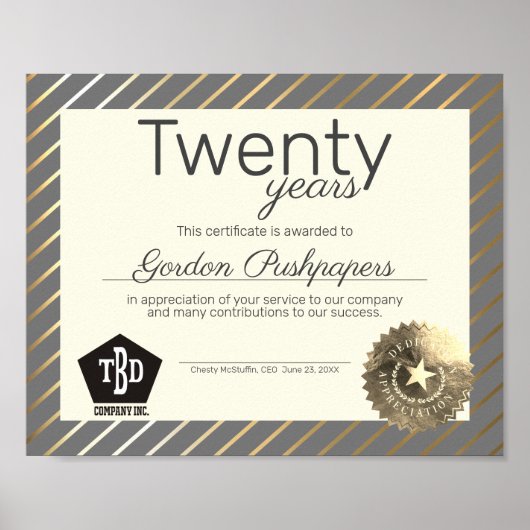 金ゴールド社員周年証明書 ポスター (正面)