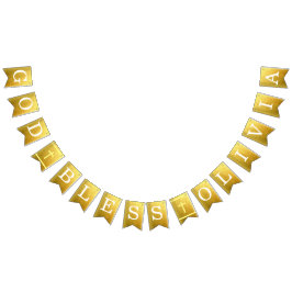 金ゴールド神祝福6文字の名前の洗礼聖餐会 バンティングフラッグ