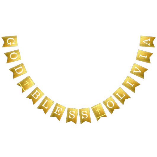 金ゴールド神祝福6文字の名前の洗礼聖餐会 バンティングフラッグ (全)